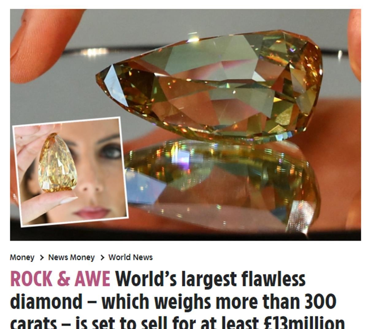 全球最大无瑕疵钻石估价约1亿元 全球最大钻石在迪拜展出-优众博客
